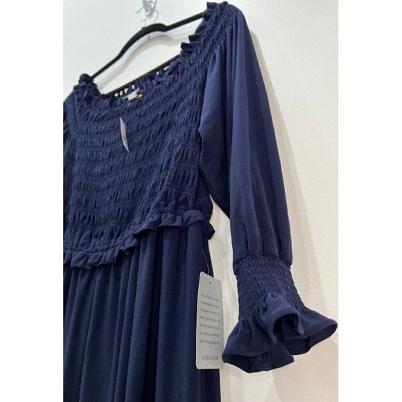 NWT Chelsea28 Size L Long Sleeve Off The Shoulder Smocked Jumpsuit in Blue - Picture 12 of 12
